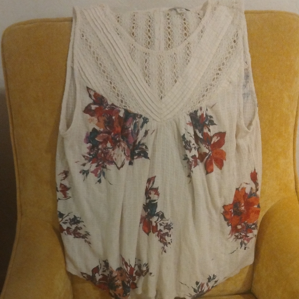 Floral Sleeveless Top - Cream and Red